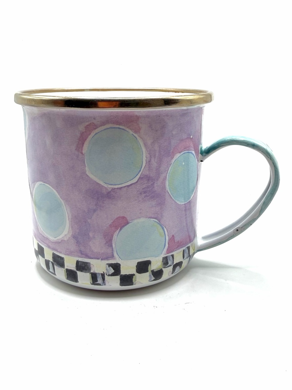Mckenzie-Childs Purple Blue Polka Dot Metal Enamel Pig Mug